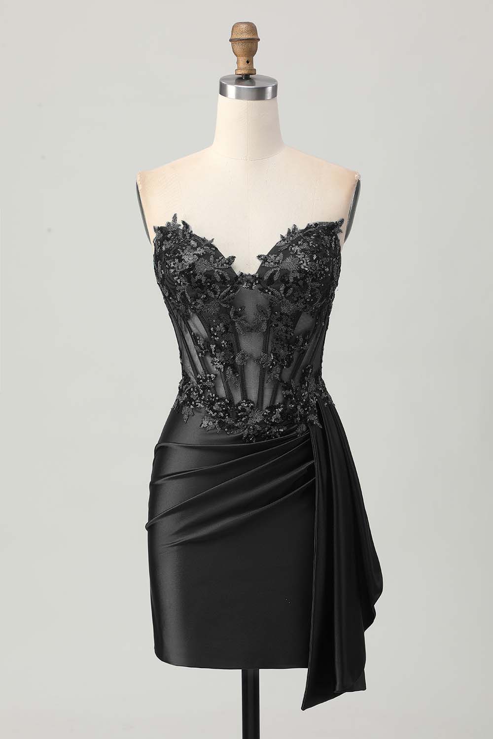 Strapless Bodycon Corset Appliqued Dark Green Homecoming Dress With Sash - Image 9
