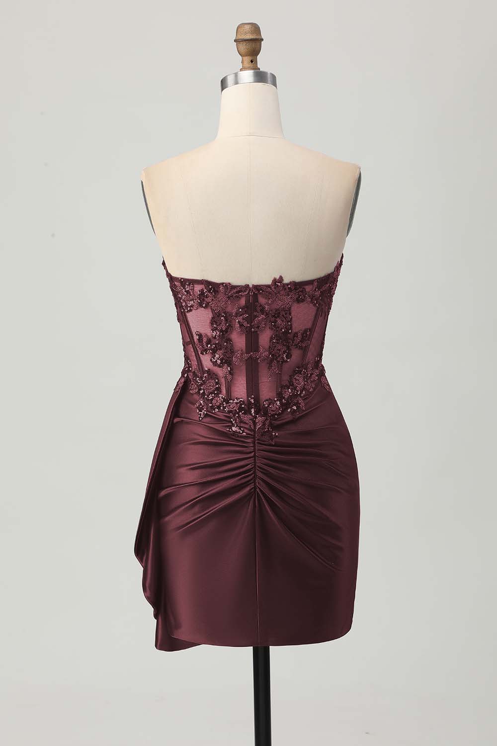 Strapless Bodycon Corset Appliqued Dark Green Homecoming Dress With Sash - Image 12
