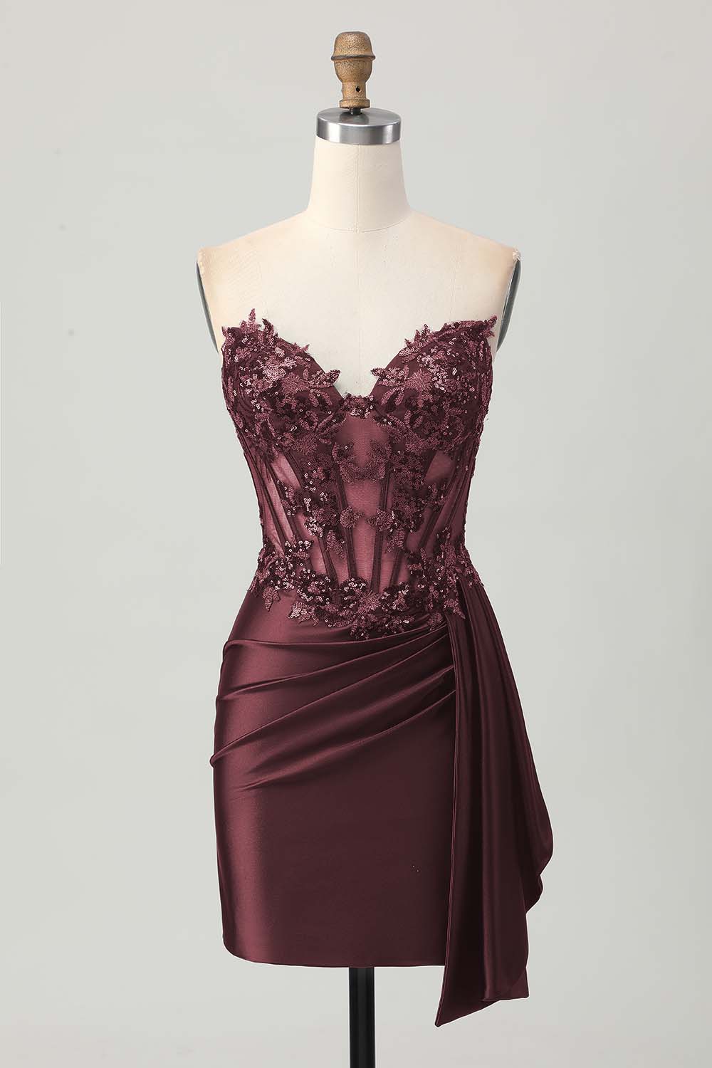Strapless Bodycon Corset Appliqued Dark Green Homecoming Dress With Sash - Image 11