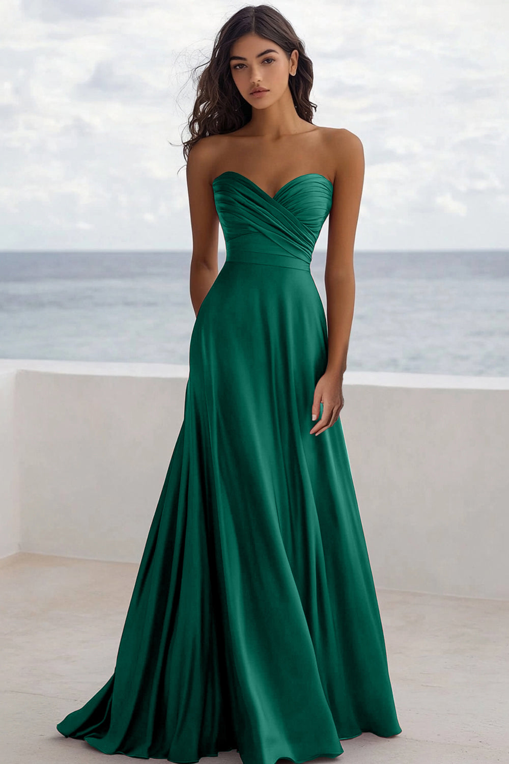 Strapless Burgundy A Line Ruched Formal Dress - Image 5