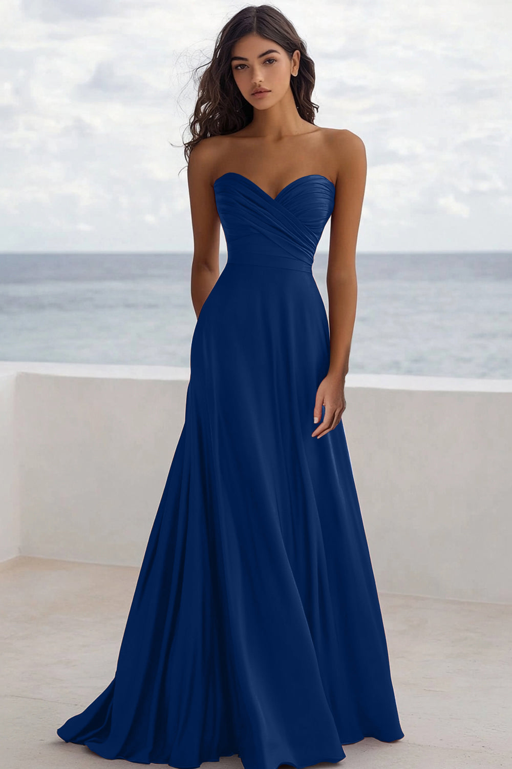 Strapless Burgundy A Line Ruched Formal Dress - Image 6