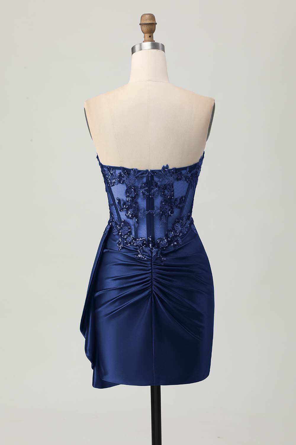 Strapless Bodycon Corset Appliqued Dark Green Homecoming Dress With Sash - Image 14