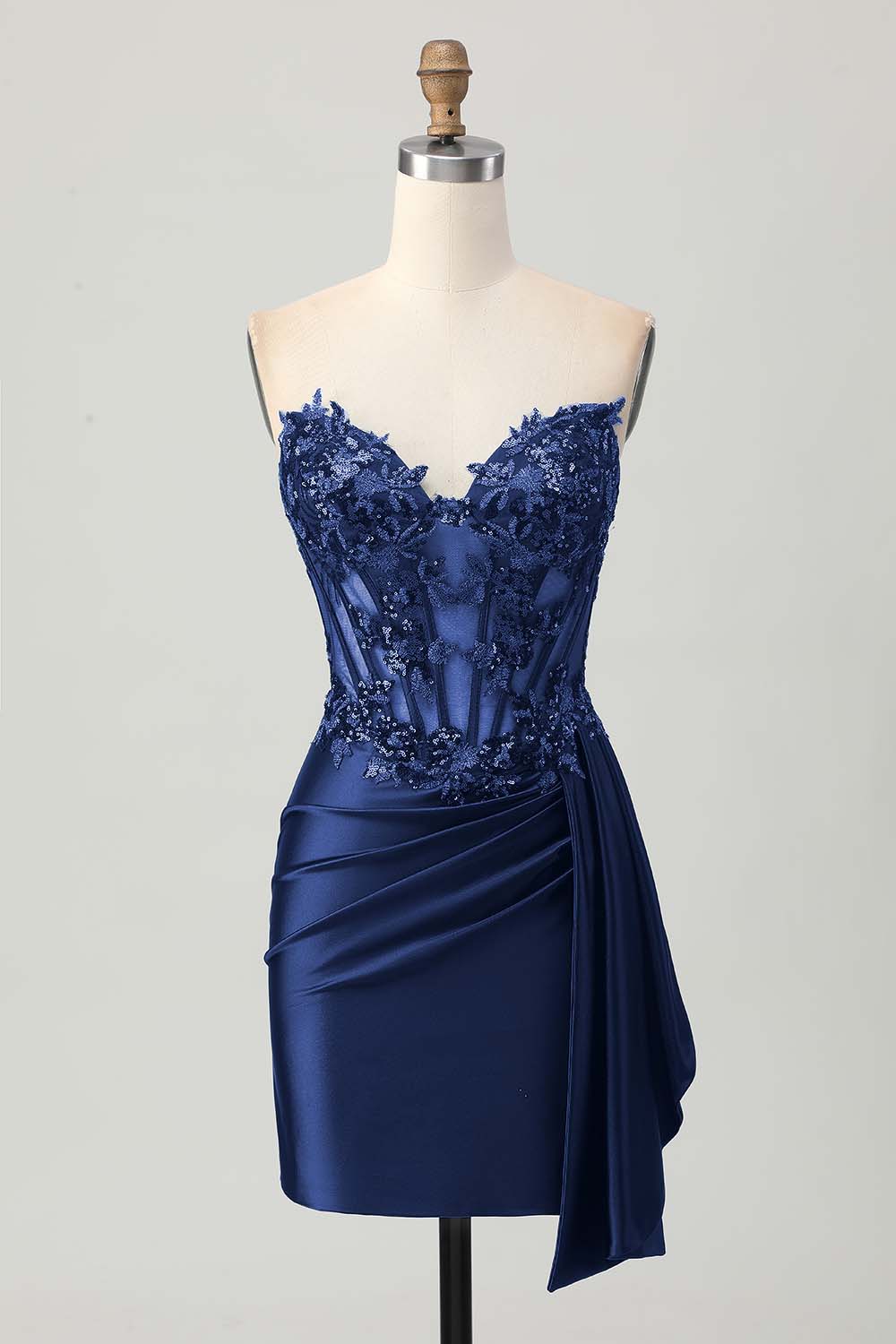 Strapless Bodycon Corset Appliqued Dark Green Homecoming Dress With Sash - Image 13