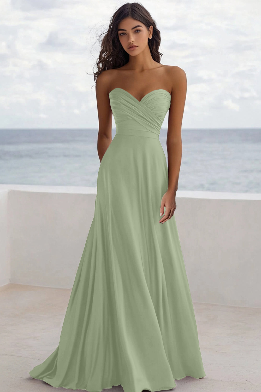 Strapless Burgundy A Line Ruched Formal Dress - Image 9