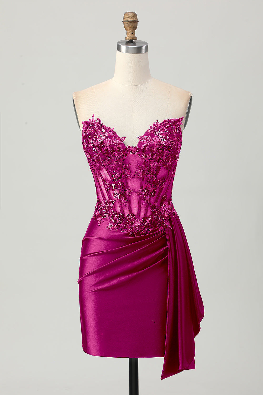 Strapless Bodycon Corset Appliqued Dark Green Homecoming Dress With Sash - Image 15