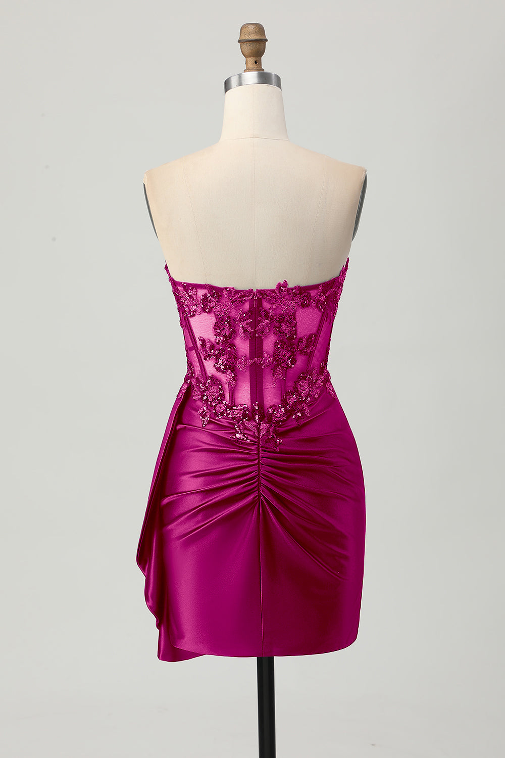 Strapless Bodycon Corset Appliqued Dark Green Homecoming Dress With Sash - Image 16