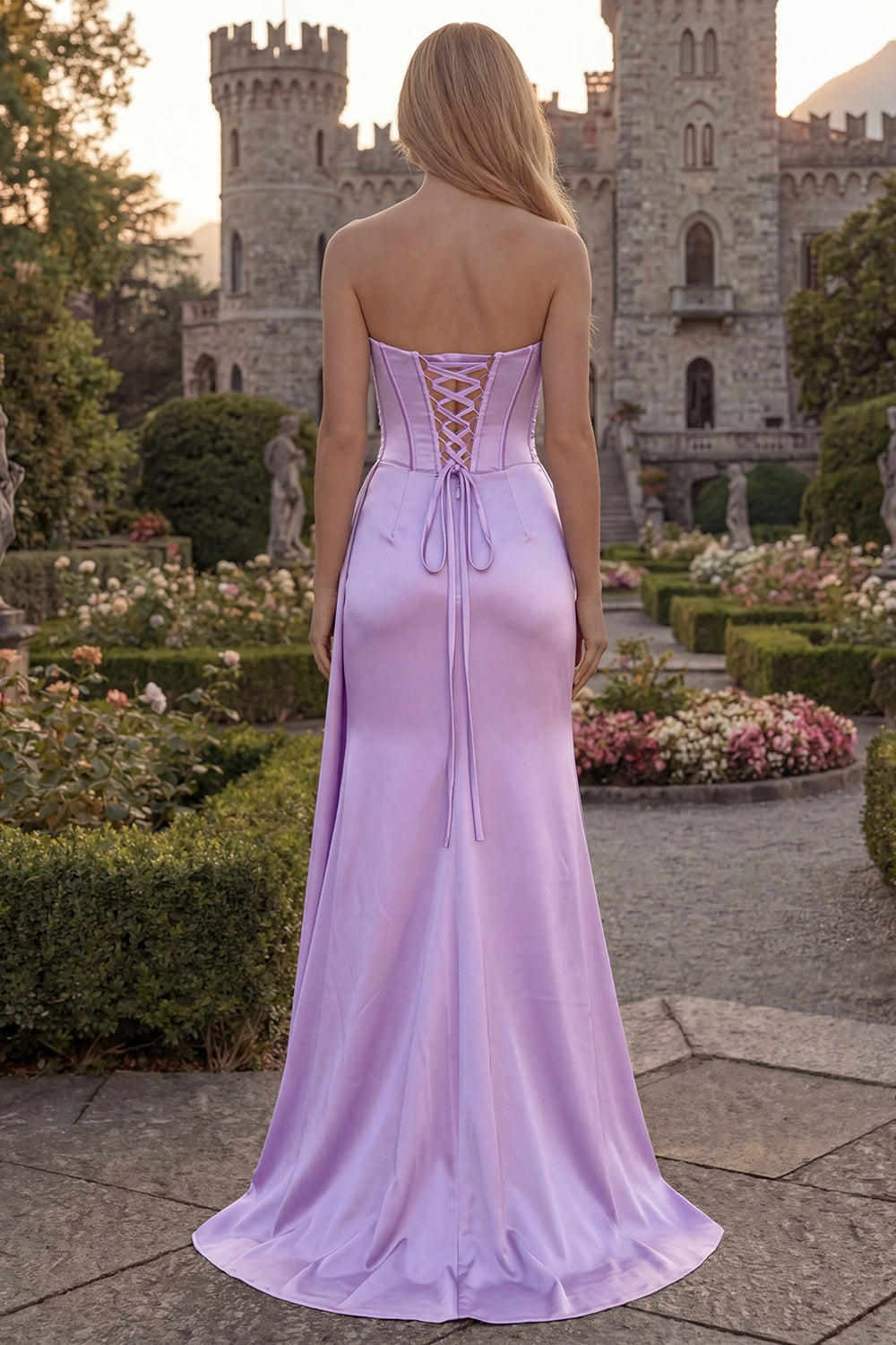 Strapless Corset Mermaid Burgundy Appliqued Prom Dress - Image 16
