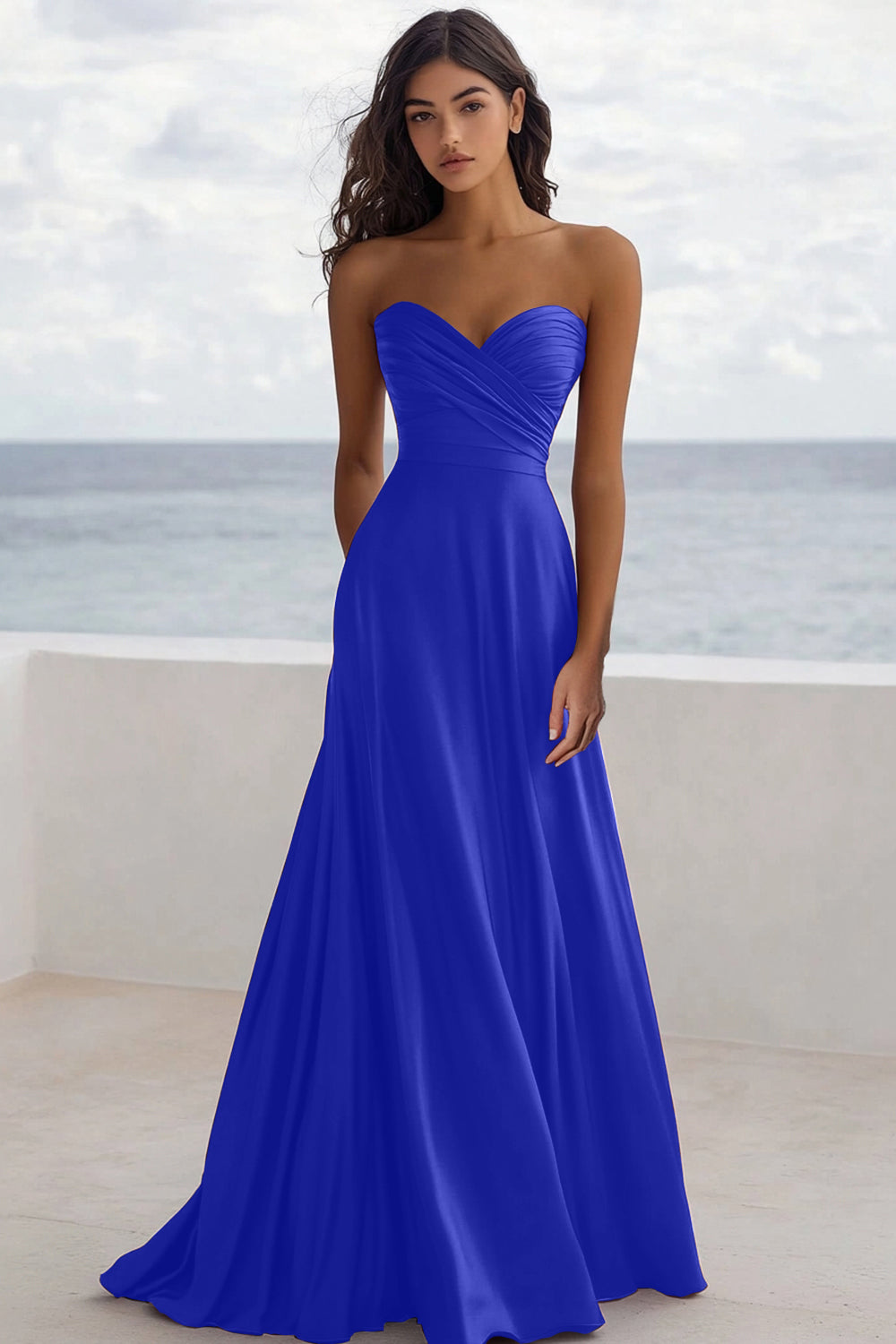 Strapless Burgundy A Line Ruched Formal Dress - Image 11