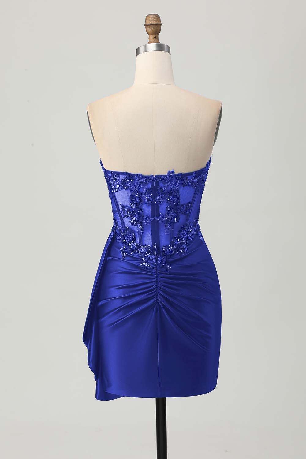 Strapless Bodycon Corset Appliqued Dark Green Homecoming Dress With Sash - Image 18