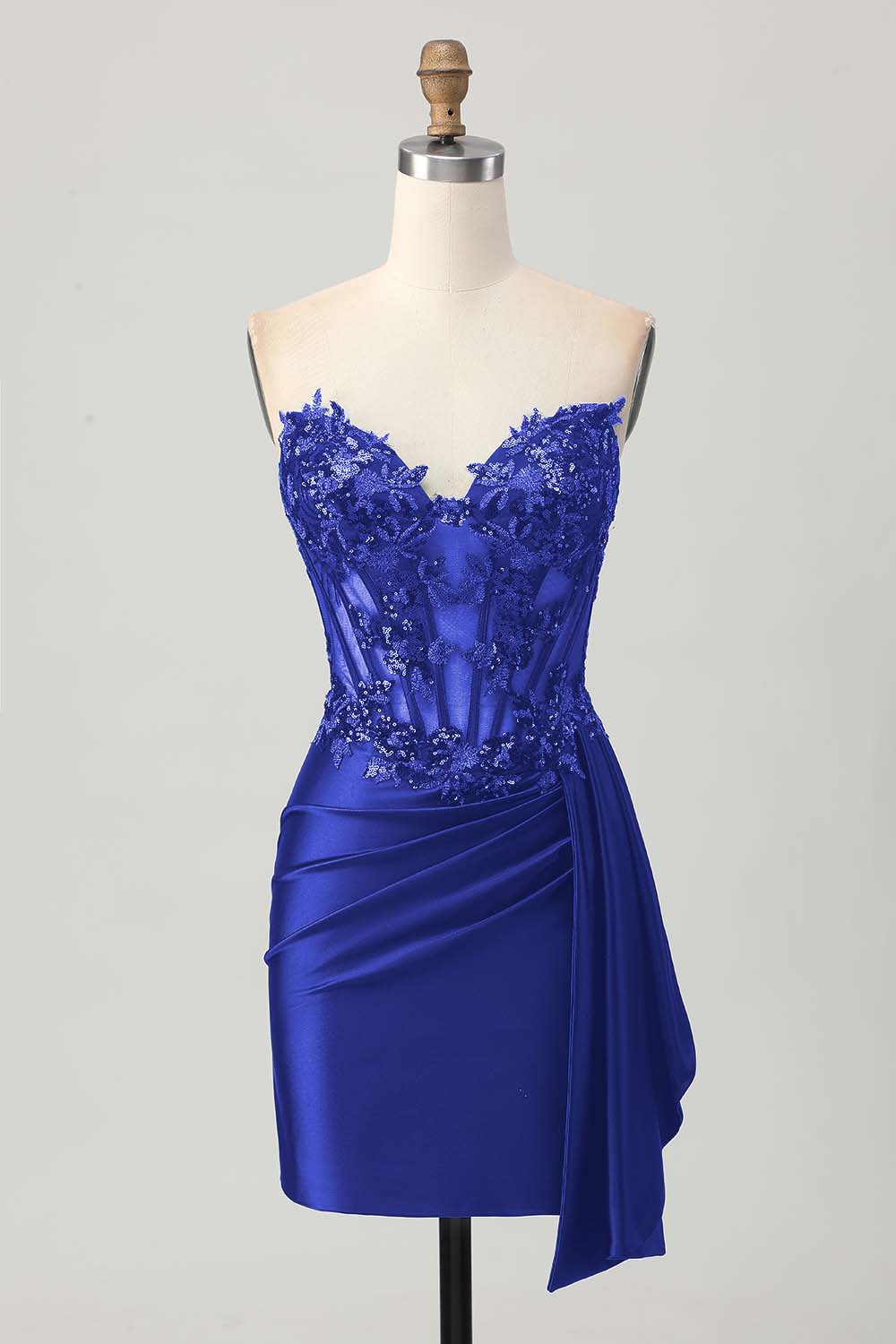 Strapless Bodycon Corset Appliqued Dark Green Homecoming Dress With Sash - Image 17